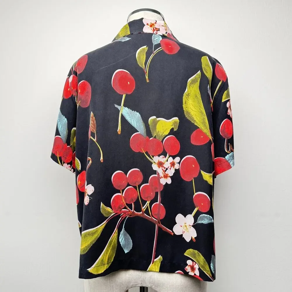 Vintage Hawaiian Kula Kula Silk Cherry Tropical Print Matching Set Summer